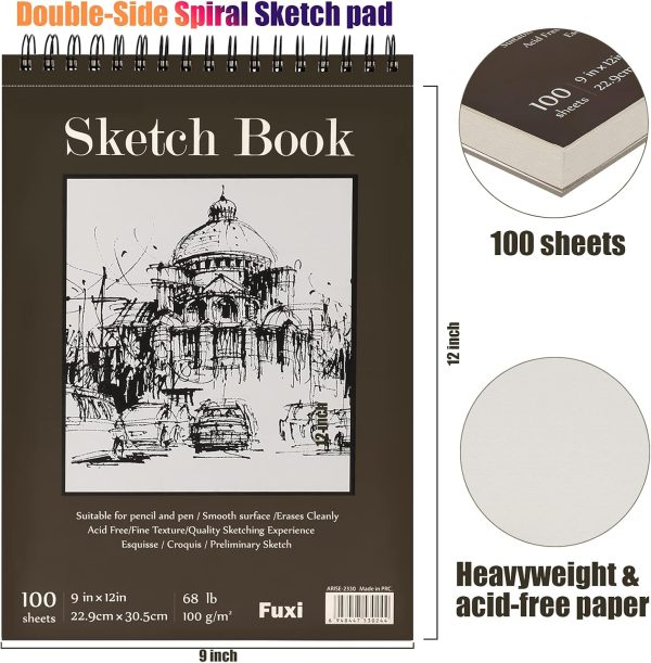 9 x 12 inches Sketch Book, Top Spiral Bound Sketch Pad, 1 Pack 100-Sheets (68lb/100gsm), Acid Free Art Sketchbook Artistic Drawing Painting Writing Paper for Kids Adults Beginners Artists - Image 2