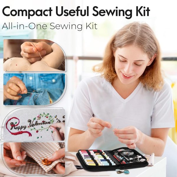 Coquimbo Sewing Kit Gifts for Mom Grandma Friend Adults Beginner Kids Traveler, Portable Sewing Supplies Accessories Contains Thread, Needle, Scissors, Measure Tape, Dorm Room Essentials (Black, M) - Image 5