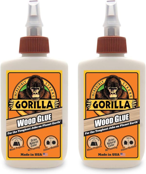 Gorilla Wood Glue; 4 Ounce Bottle; Natural Wood Color; (Pack of 2)