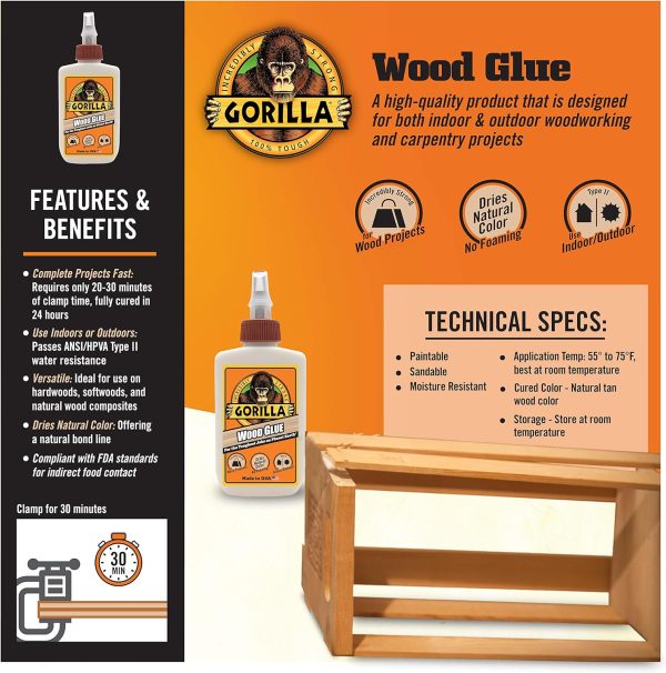 Gorilla Wood Glue; 4 Ounce Bottle; Natural Wood Color; (Pack of 2) - Image 3