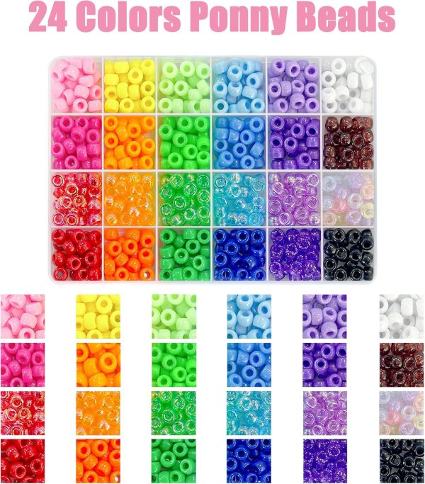 LIS HEGENSA 24 Color Pony Beads Bulk 1000 Pcs,Kandi Beads for Necklace Jewelry Making Earring Hair Braiding,Bracelets Making Kits,Hair Bead,Bracelet Beads,Plastic Beads for Crafts Braids Girls - Image 2