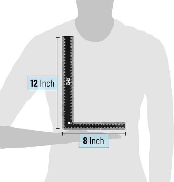 Mr. Pen- Carpenter Square, Framing Square, 8 inch x 12 inch, Carpenters Square, Right Angle Ruler, Framing Tools, L Shape Ruler, Metal Square, Steel Square - Image 2