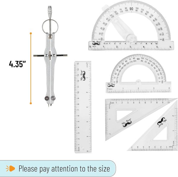 Mr. Pen Geometry Set with 6 Inch Swing Arm Protractor, Divider, Set Squares, Ruler, Compasses and Protractor, 15 Piece Set - Image 4