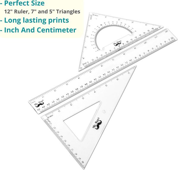 Mr. Pen- Triangle Ruler, Square and Ruler Set, 3 Pack, Set Square, Square Ruler, Protractor for Geometry, School Geometry Set, Math Protractor, Geometry Rulers, Math Ruler - Image 2