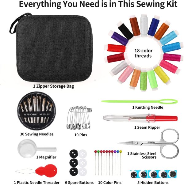 Sewing Kit Basic,Marcoon Needle and Thread Kit with Sewing Supplies and Accessories for Adults,Kids,Beginner,Home,Travel,Emergency Including Scissors,Measure Tape,Needle Threader and More - Image 2