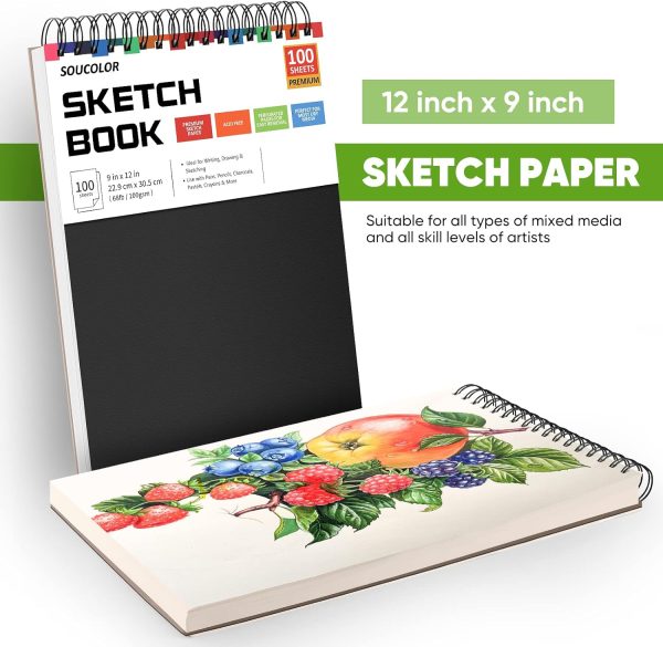 Soucolor 9" x 12" Sketch Book, 1-Pack 100 Sheets Spiral Bound Art Sketchbook, (68lb/100gsm) Acid Free Artist Drawing Book Paper Painting Sketching Pad for Kids Students Adults Beginners - Image 5