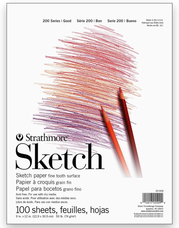 Strathmore 200 Series Sketch Pad, 9x12 inch, 100 Sheets, Tape Bound - Artist Sketchbook for Drawing, Illustration, Art Class Students